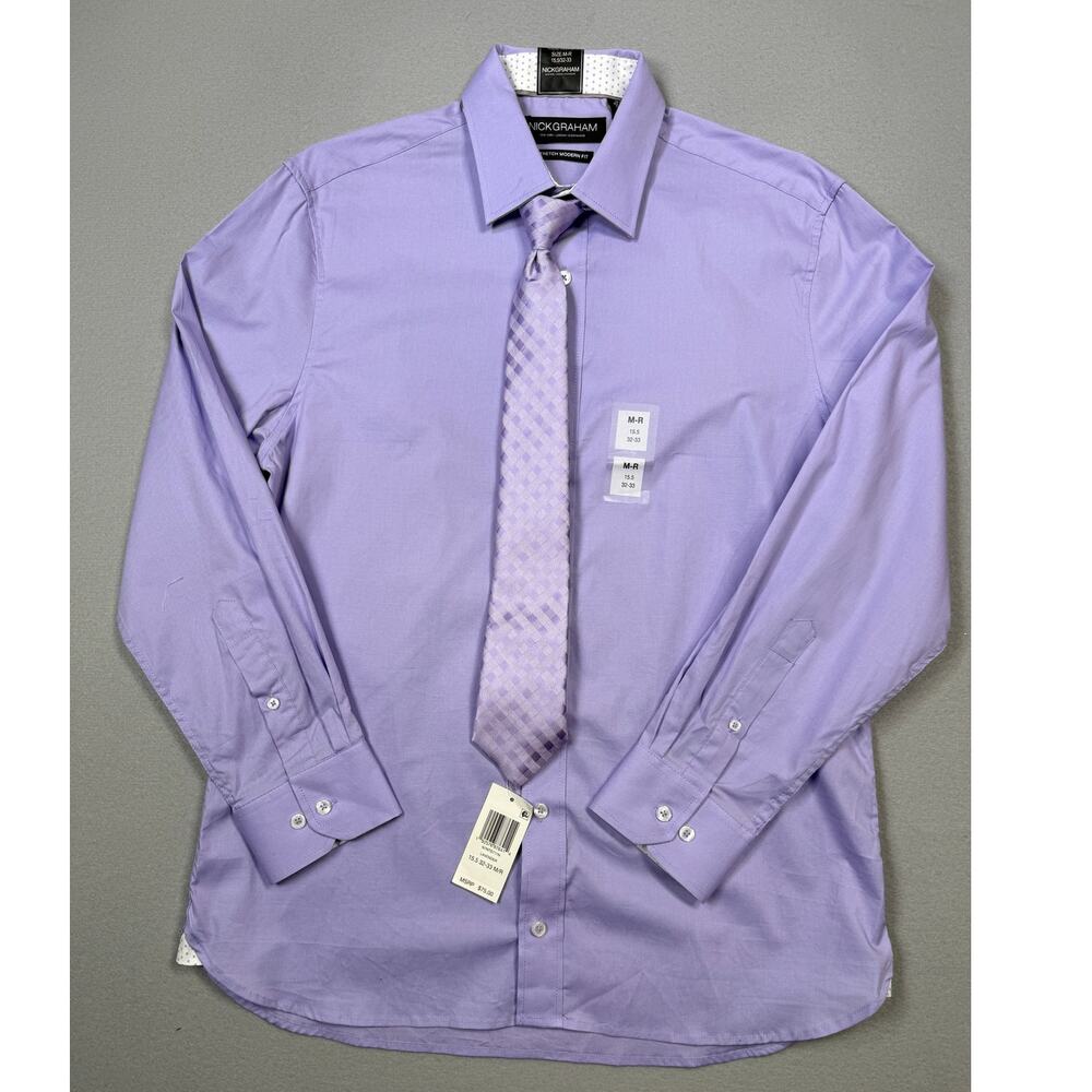 Nick Graham Men's Slim Fit Dress Shirt Tie Set lavender 15.5 32-33 $75